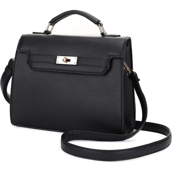 Women's Vegan Leather Detachable Strap Handle Black Crossbody Satchel Bag - Picture 1 of 6